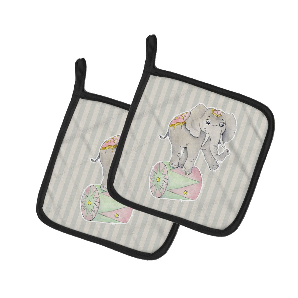 Circus Elephant Pot Holder Set of 2 Heat Resistant Quilted Hot Pads 7.5 x 7.5 Inch, Insulated Kitchen Trivets for Cooking & Baking
