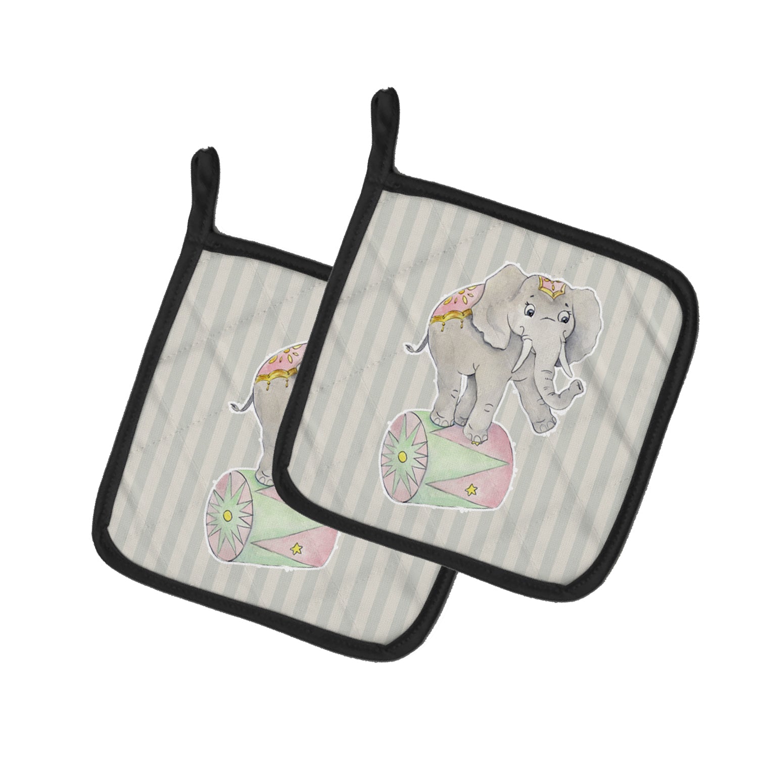 Circus Elephant Pot Holder Set of 2 Heat Resistant Quilted Hot Pads 7.5 x 7.5 Inch, Insulated Kitchen Trivets for Cooking & Baking