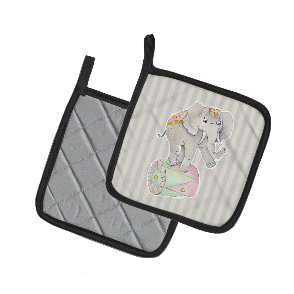 Circus Elephant Pot Holder Set of 2 Heat Resistant Quilted Hot Pads 7.5 x 7.5 Inch, Insulated Kitchen Trivets for Cooking & Baking