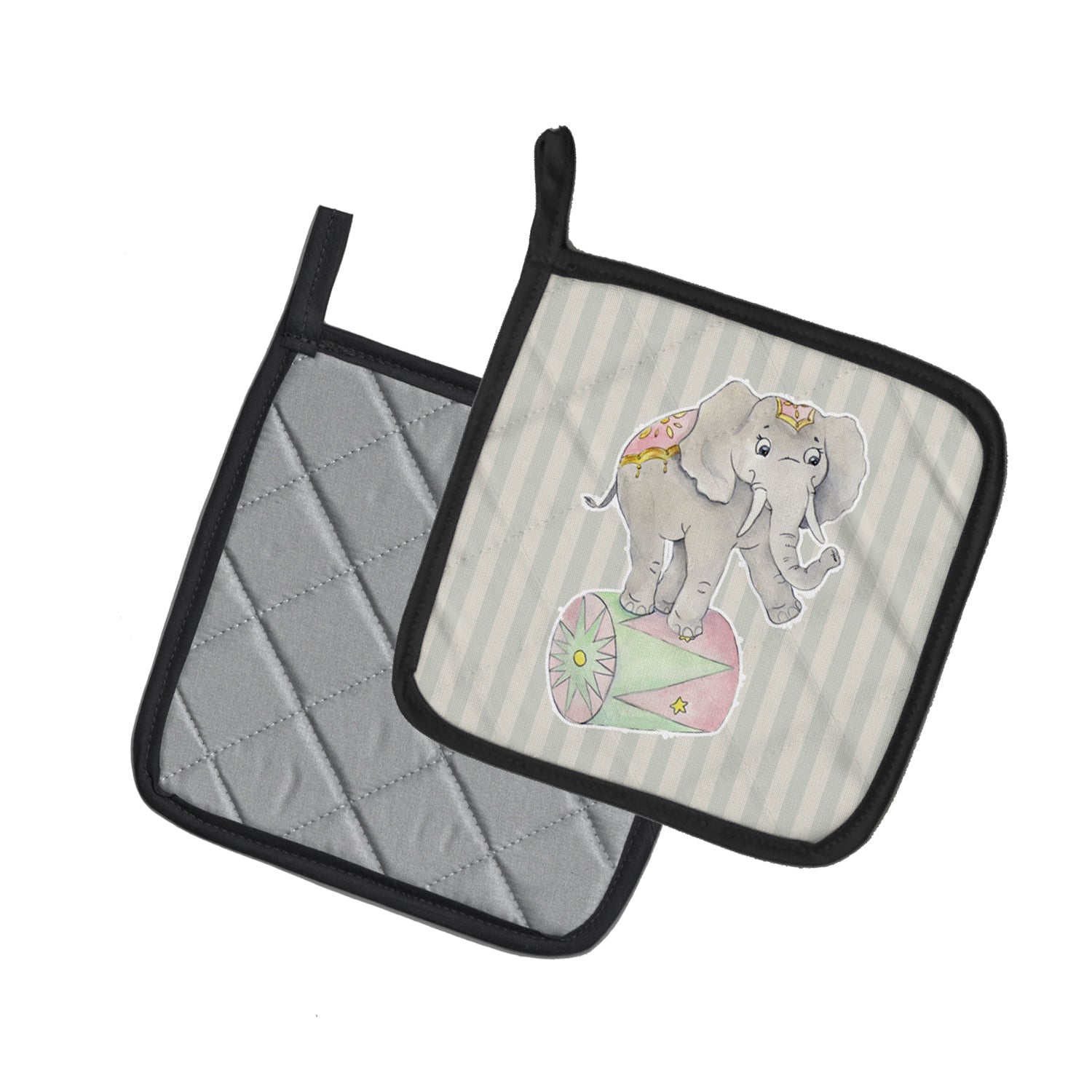 Circus Elephant Pot Holder Set of 2 Heat Resistant Quilted Hot Pads 7.5 x 7.5 Inch, Insulated Kitchen Trivets for Cooking & Baking