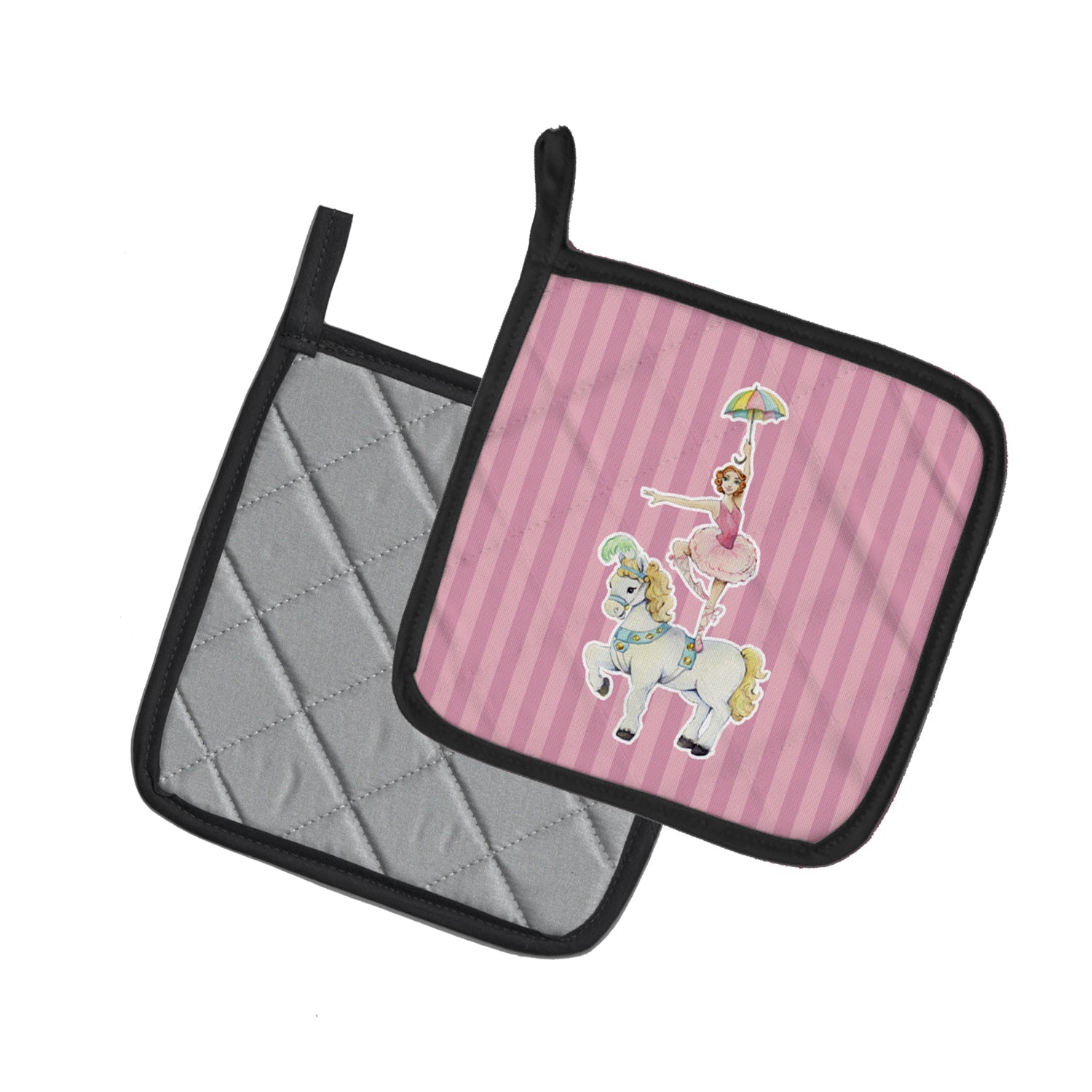 Circus Performer Pot Holder Set of 2 Heat Resistant Quilted Hot Pads 7.5 x 7.5 Inch, Insulated Kitchen Trivets for Cooking & Baking