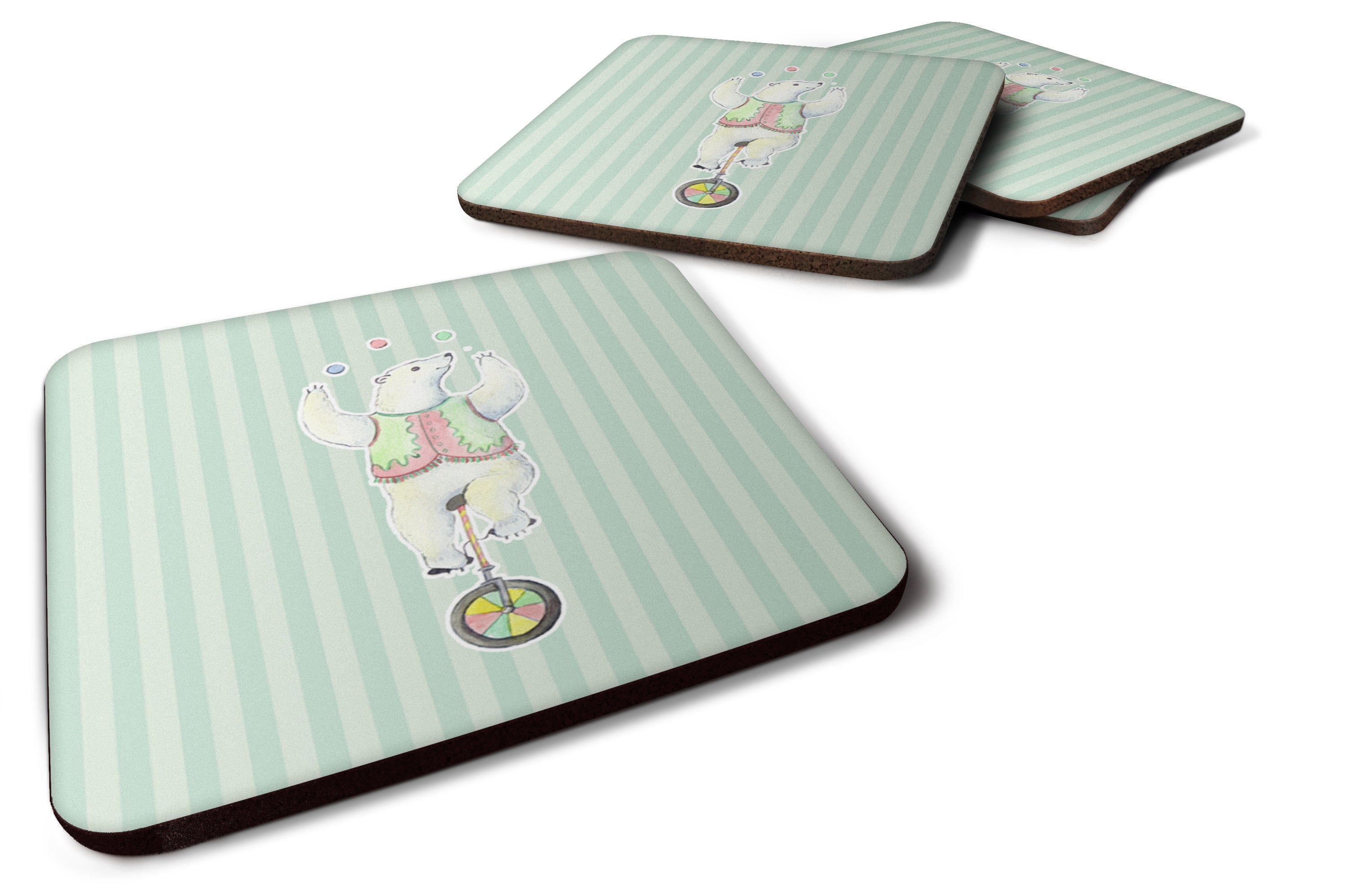 Circus Bear Foam Coasters Set of 4 Cup Coasters for Indoor Outdoor, Tabletop Protection, Anti Slip, Mouse pad Material