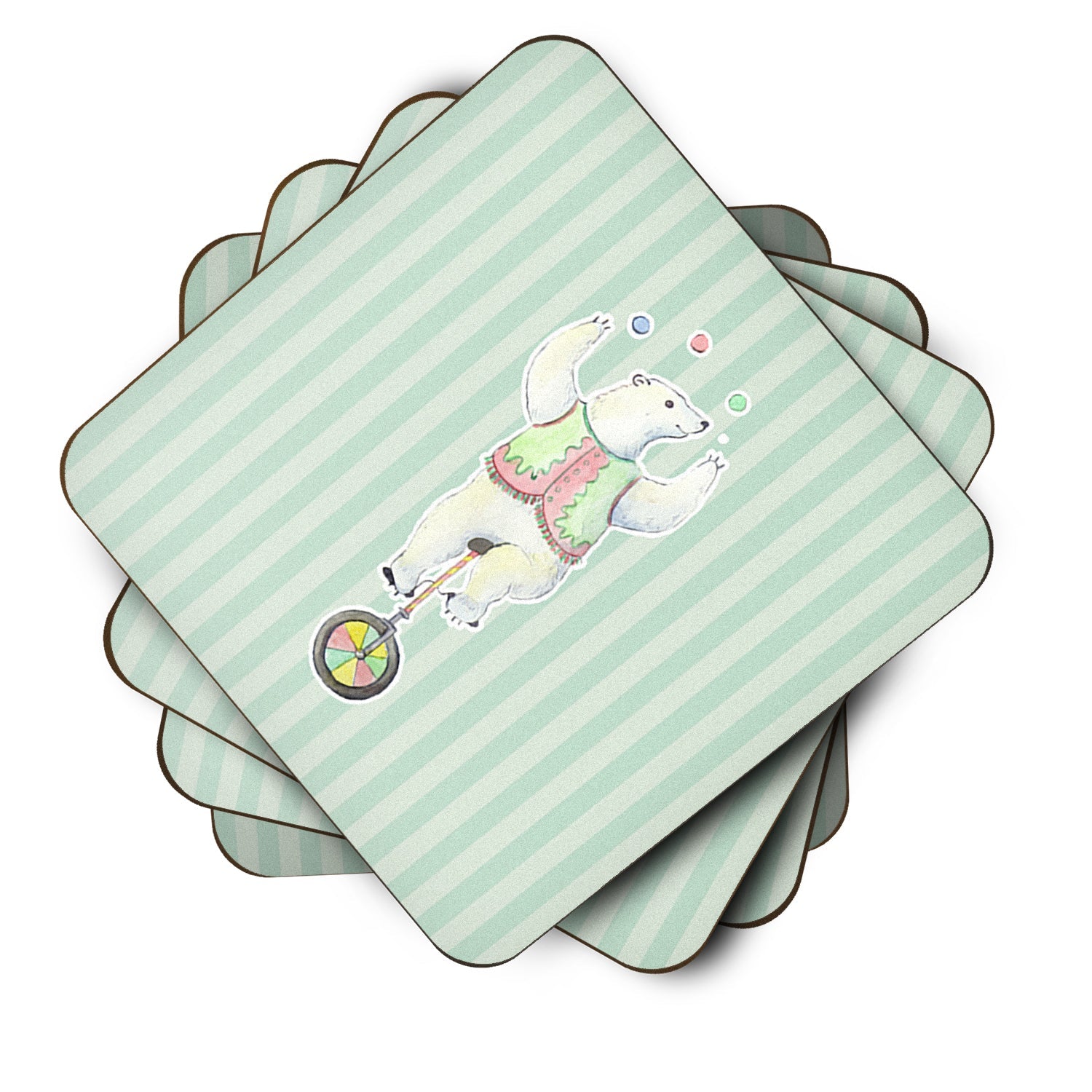 Circus Bear Foam Coasters Set of 4 Cup Coasters for Indoor Outdoor, Tabletop Protection, Anti Slip, Mouse pad Material