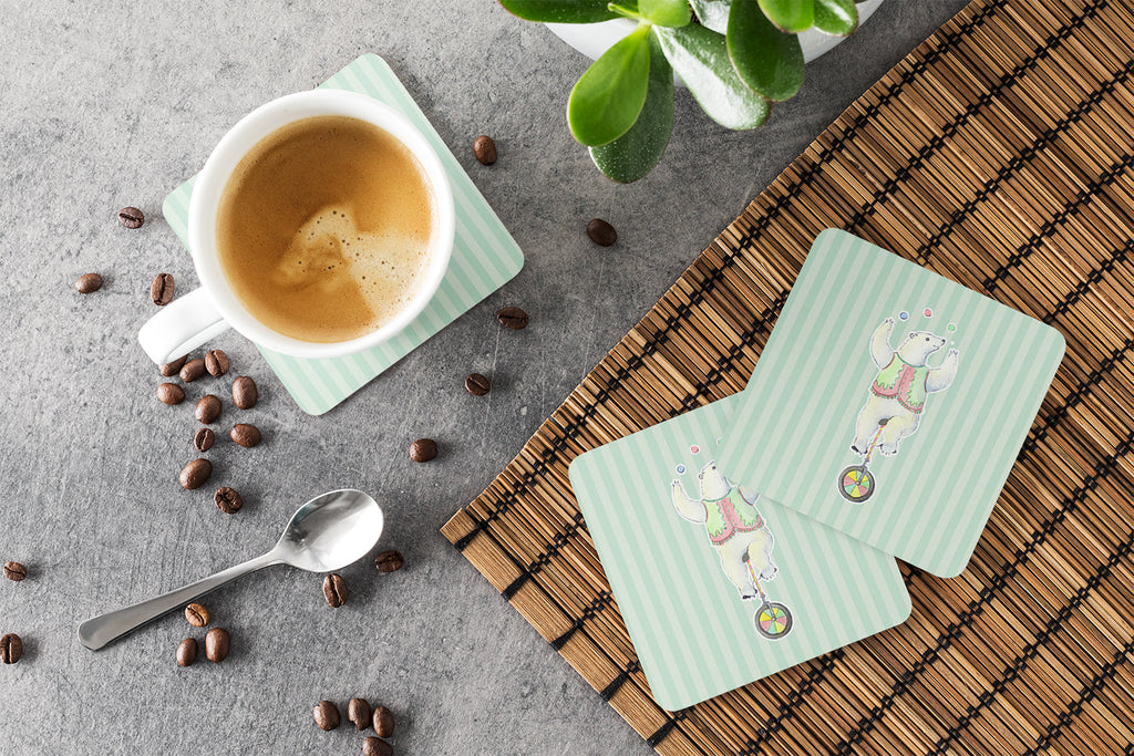 Circus Bear Foam Coasters Set of 4 Cup Coasters for Indoor Outdoor, Tabletop Protection, Anti Slip, Mouse pad Material