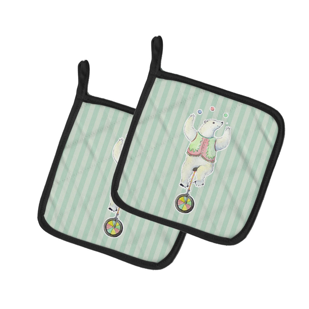 Circus Bear Pot Holder Set of 2 Heat Resistant Quilted Hot Pads 7.5 x 7.5 Inch, Insulated Kitchen Trivets for Cooking & Baking