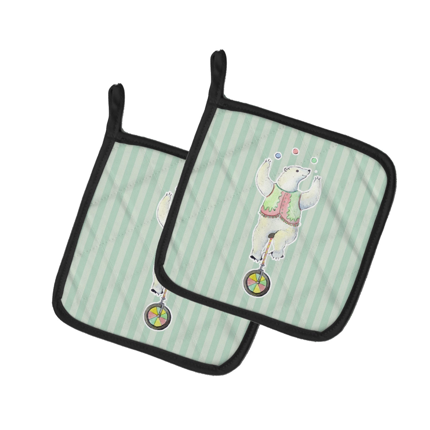 Circus Bear Pot Holder Set of 2 Heat Resistant Quilted Hot Pads 7.5 x 7.5 Inch, Insulated Kitchen Trivets for Cooking & Baking