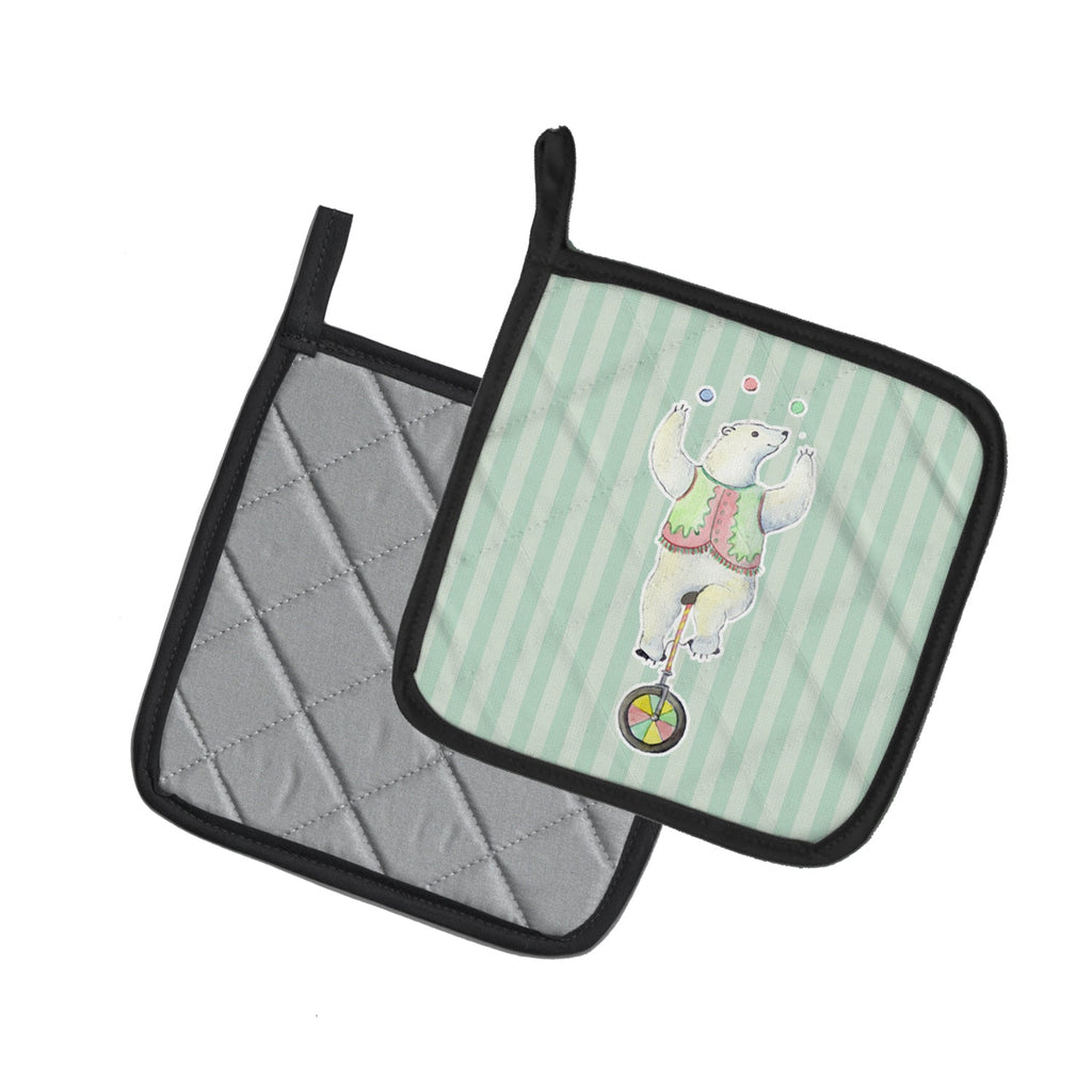 Circus Bear Pot Holder Set of 2 Heat Resistant Quilted Hot Pads 7.5 x 7.5 Inch, Insulated Kitchen Trivets for Cooking & Baking