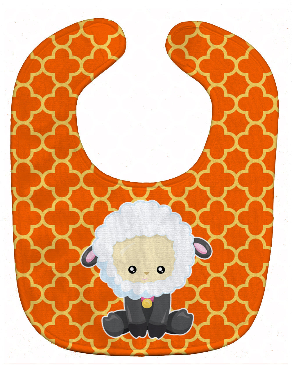 Sheep on Orange Quatrafoil Baby Bib Easy-Clean Baby Bib Baby Feeding Accessory Baby Mealtime Essential, 10 x 13, Multicolor