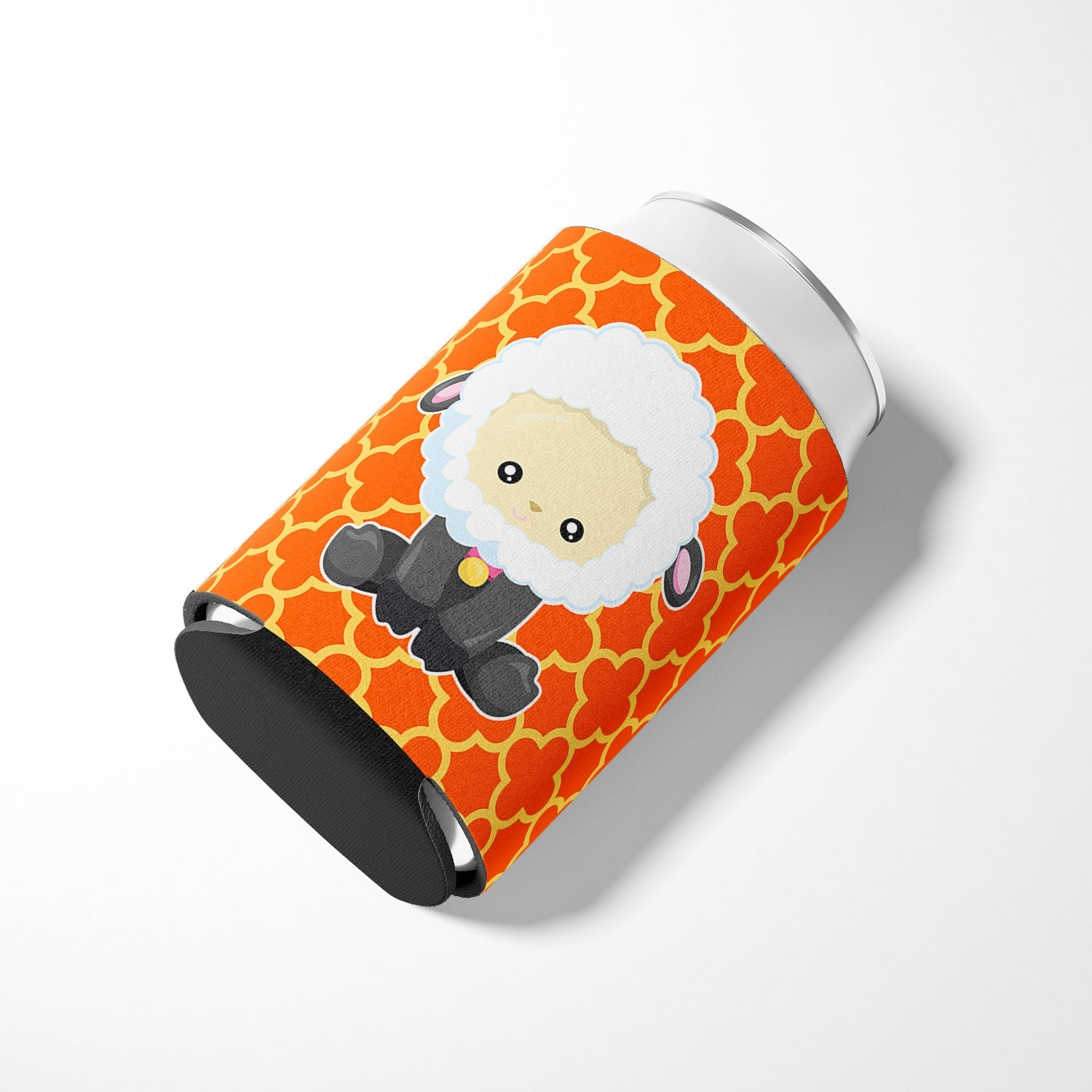 Sheep on Orange Quatrafoil Can or Bottle Hugger Cooler Sleeve for Standard 12 oz Cans, Insulated Foam Beer & Soda Can Hugger Reusable