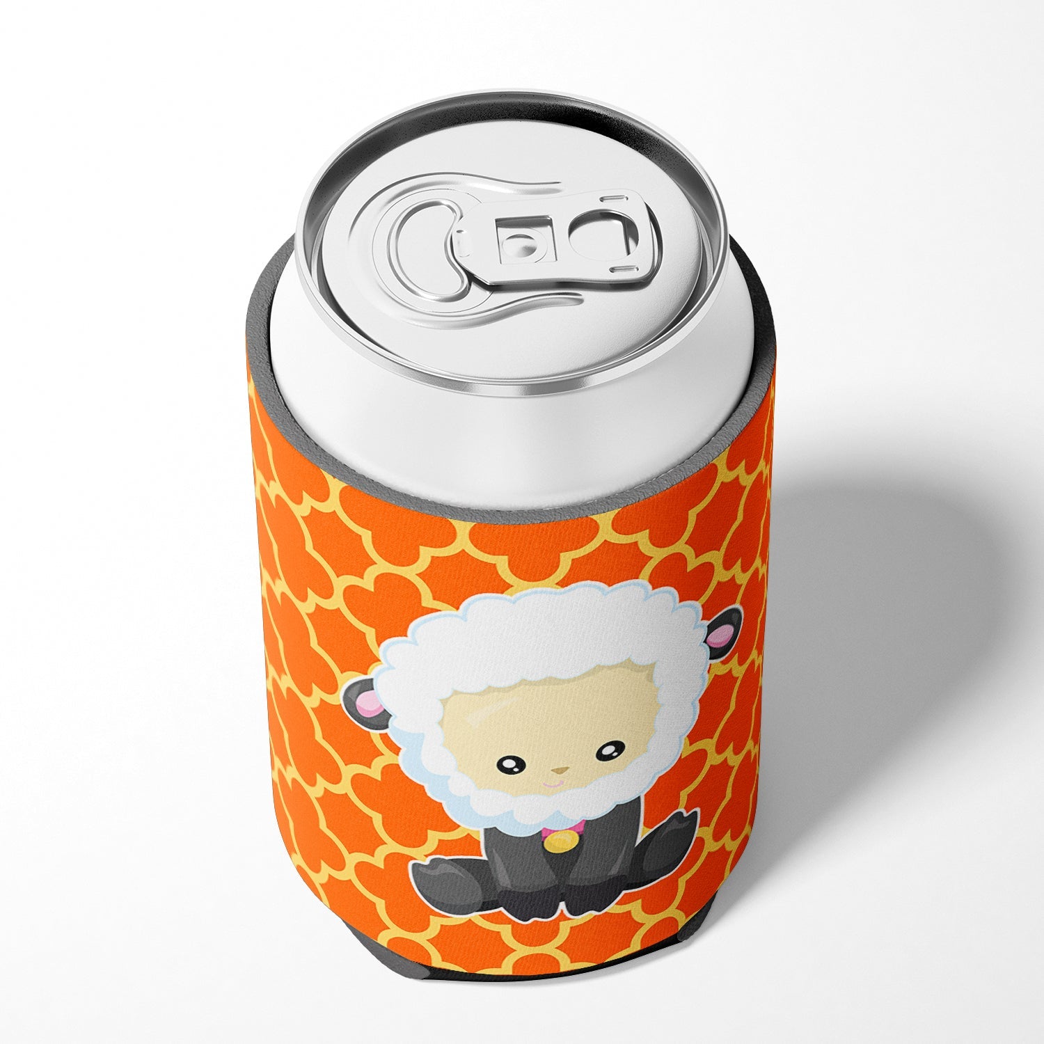 Sheep on Orange Quatrafoil Can or Bottle Hugger Cooler Sleeve for Standard 12 oz Cans, Insulated Foam Beer & Soda Can Hugger Reusable