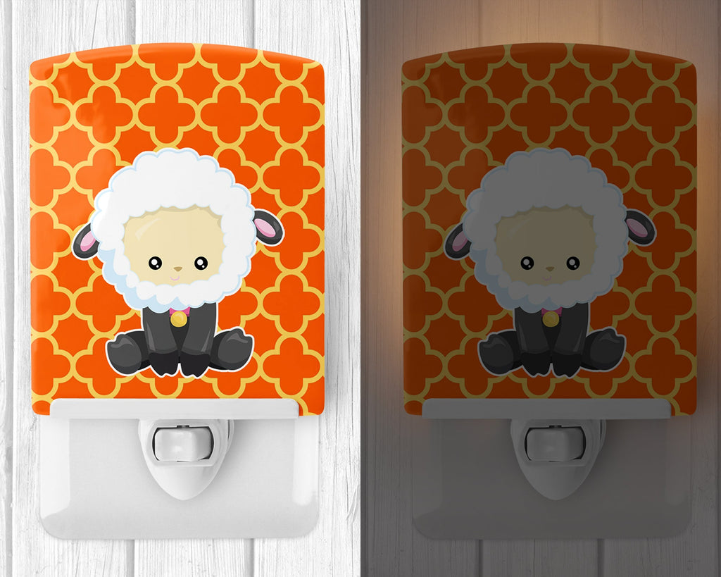 Sheep on Orange Quatrafoil Ceramic Night Light Compact, UL-Certified, Ideal for Bedroom, Bathroom, Nursery, Hallway, Kitchen, 6x4x3, Multicolor