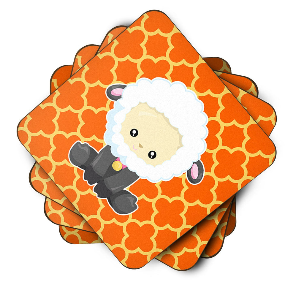 Sheep on Orange Quatrafoil Foam Coasters Set of 4 Cup Coasters for Indoor Outdoor, Tabletop Protection, Anti Slip, Mouse pad Material