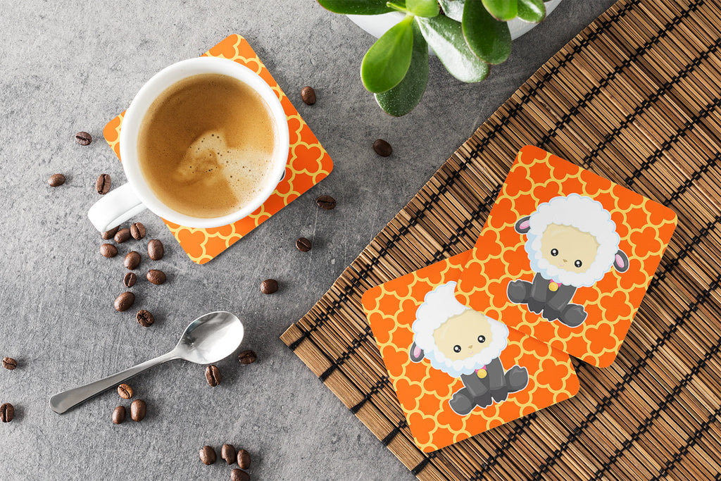 Sheep on Orange Quatrafoil Foam Coasters Set of 4 Cup Coasters for Indoor Outdoor, Tabletop Protection, Anti Slip, Mouse pad Material