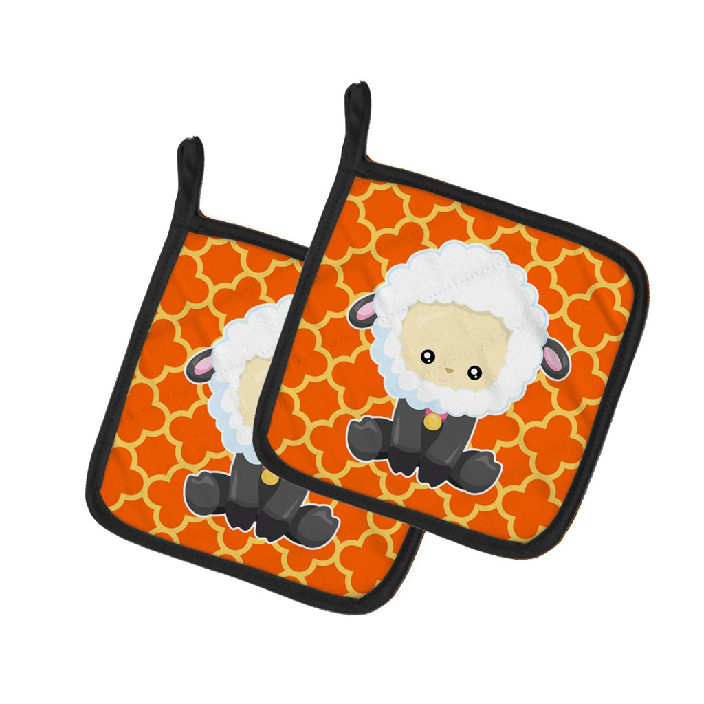 Sheep on Orange Quatrafoil Pot Holder Set of 2 Heat Resistant Quilted Hot Pads 7.5 x 7.5 Inch, Insulated Kitchen Trivets for Cooking & Baking