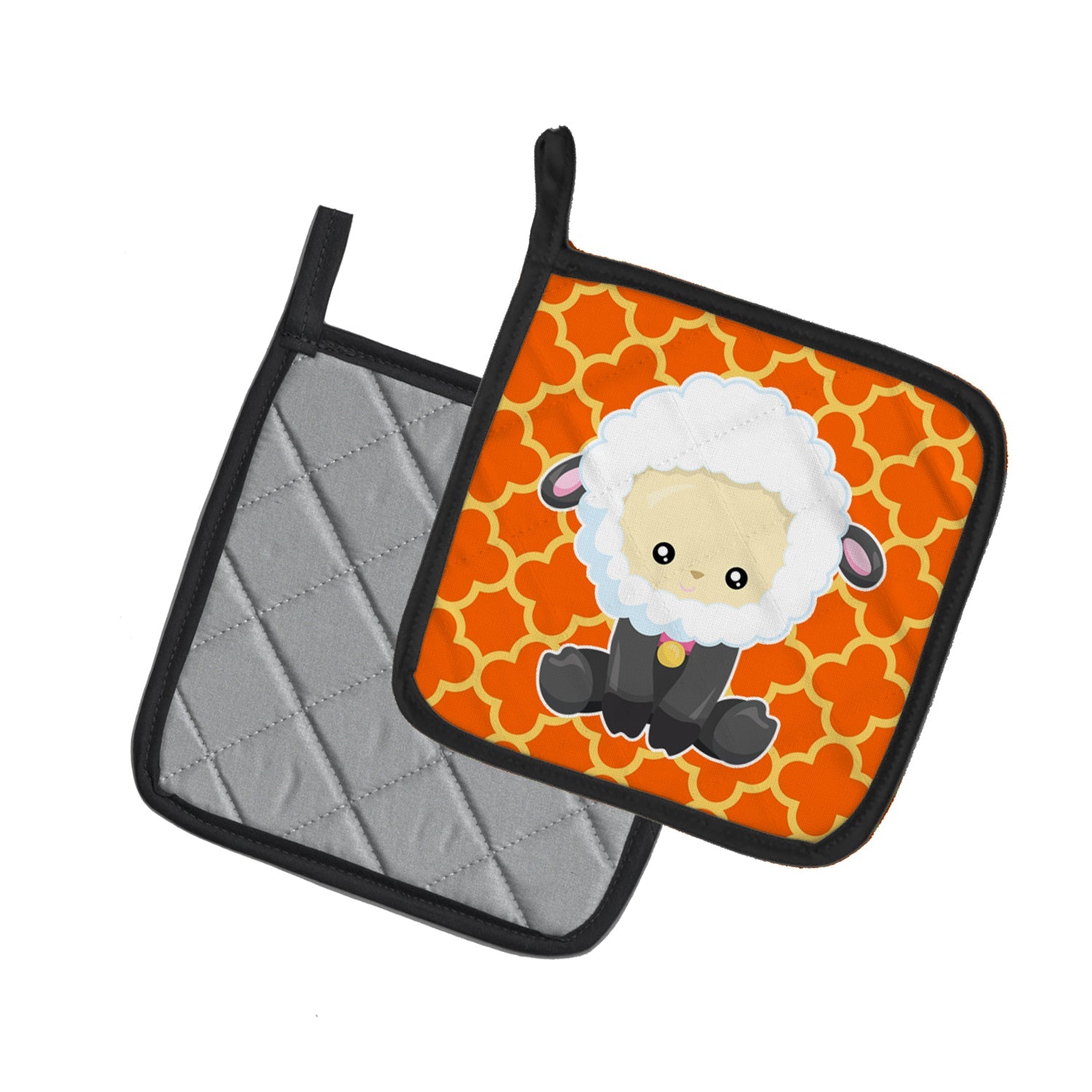 Sheep on Orange Quatrafoil Pot Holder Set of 2 Heat Resistant Quilted Hot Pads 7.5 x 7.5 Inch, Insulated Kitchen Trivets for Cooking & Baking