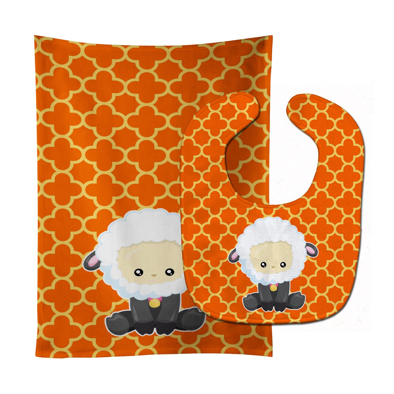 Sheep on Orange Quatrafoil Baby Bib & Burp Cloth Easy-Clean Baby Bib Baby Feeding Accessory Baby Mealtime Essential