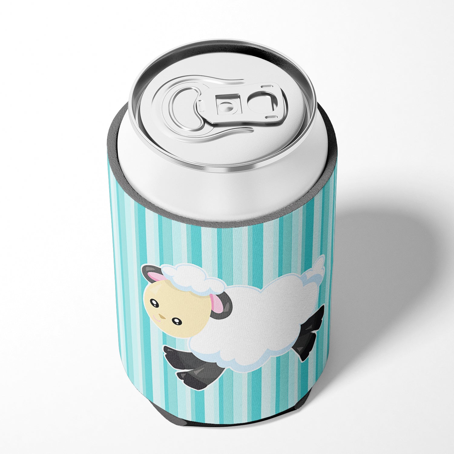 Sheep on Blue Stripes Can or Bottle Hugger Cooler Sleeve for Standard 12 oz Cans, Insulated Foam Beer & Soda Can Hugger Reusable