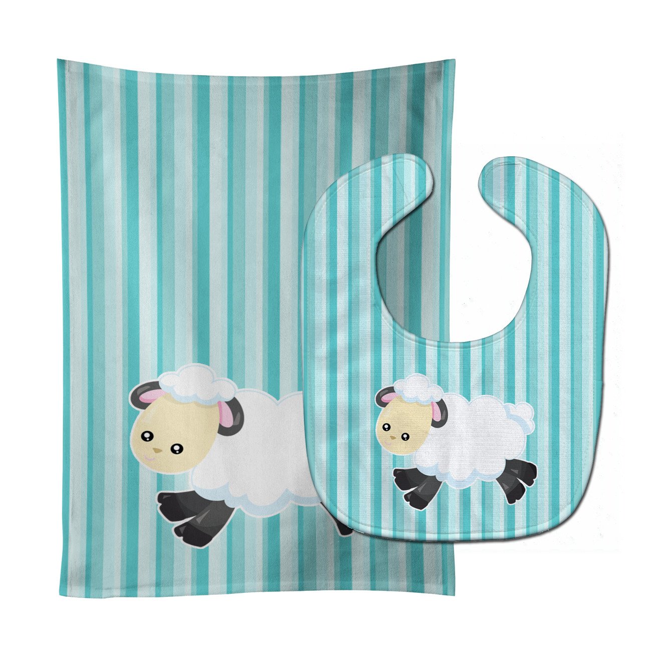 Sheep on Blue Stripes Baby Bib & Burp Cloth Easy-Clean Baby Bib Baby Feeding Accessory Baby Mealtime Essential