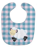 Sheep on Blue Gingham Baby Bib Easy-Clean Baby Bib Baby Feeding Accessory Baby Mealtime Essential, 10 x 13, Multicolor
