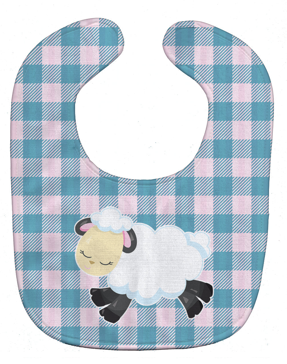 Sheep on Blue Gingham Baby Bib Easy-Clean Baby Bib Baby Feeding Accessory Baby Mealtime Essential, 10 x 13, Multicolor