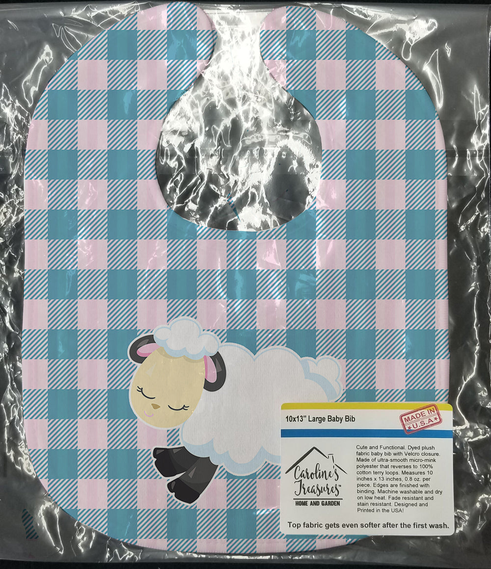 Sheep on Blue Gingham Baby Bib Easy-Clean Baby Bib Baby Feeding Accessory Baby Mealtime Essential, 10 x 13, Multicolor