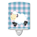 Sheep on Blue Gingham Ceramic Night Light Compact, UL-Certified, Ideal for Bedroom, Bathroom, Nursery, Hallway, Kitchen, 6x4x3, Multicolor