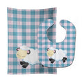 Sheep on Blue Gingham Baby Bib & Burp Cloth Easy-Clean Baby Bib Baby Feeding Accessory Baby Mealtime Essential