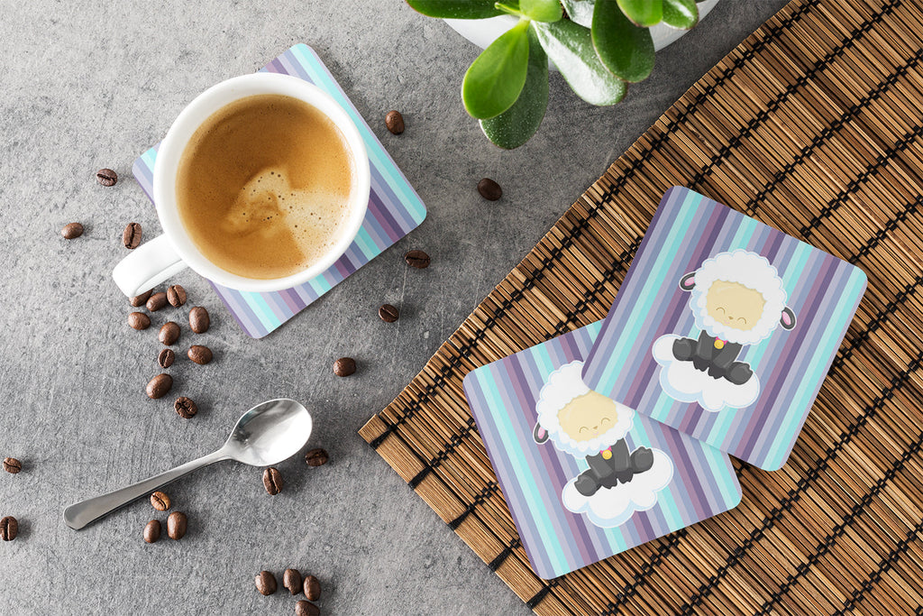 Sheep on Cloud Foam Coasters Set of 4 Cup Coasters for Indoor Outdoor, Tabletop Protection, Anti Slip, Mouse pad Material