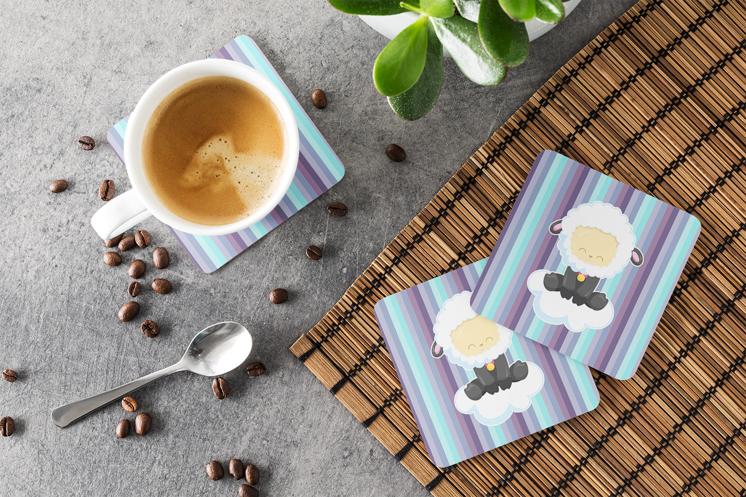Sheep on Cloud Foam Coasters Set of 4 Cup Coasters for Indoor Outdoor, Tabletop Protection, Anti Slip, Mouse pad Material