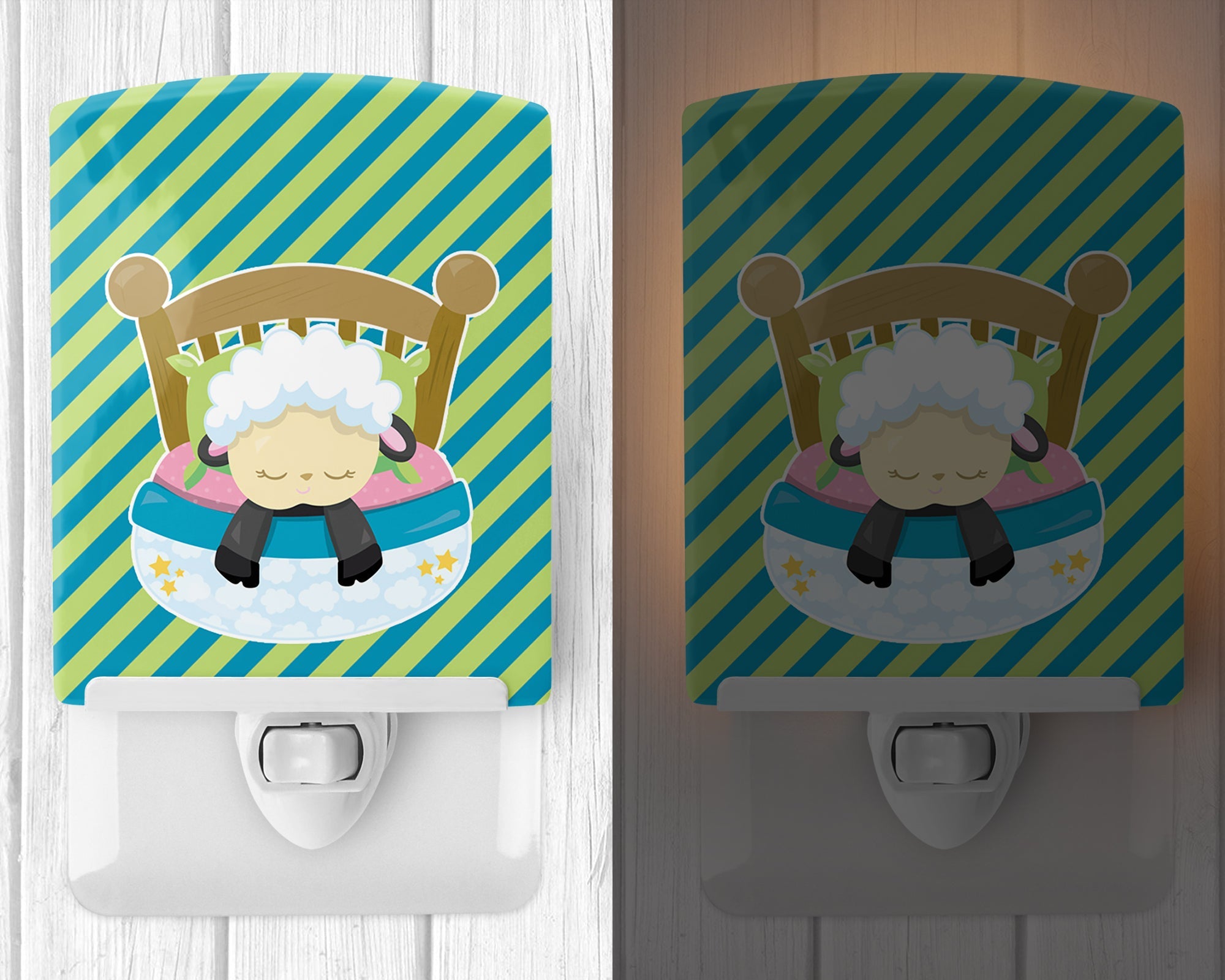 Sheep in Bed Ceramic Night Light Compact, UL-Certified, Ideal for Bedroom, Bathroom, Nursery, Hallway, Kitchen, 6x4x3, Multicolor