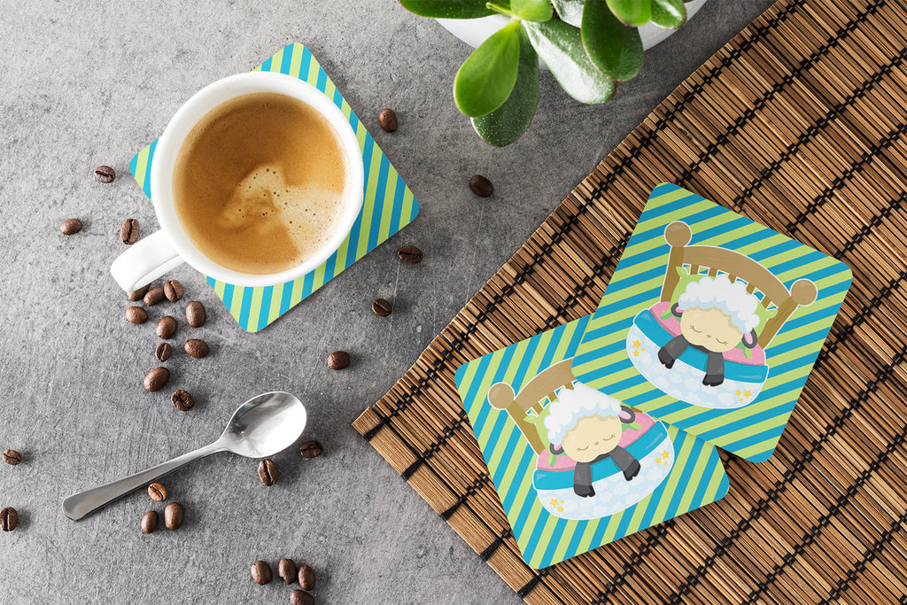 Sheep in Bed Foam Coasters Set of 4 Cup Coasters for Indoor Outdoor, Tabletop Protection, Anti Slip, Mouse pad Material
