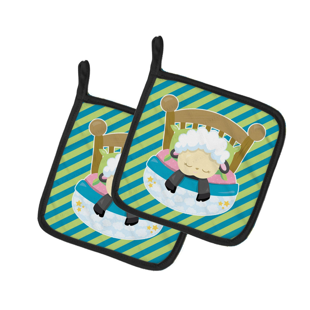 Sheep in Bed Pot Holder Set of 2 Heat Resistant Quilted Hot Pads 7.5 x 7.5 Inch, Insulated Kitchen Trivets for Cooking & Baking