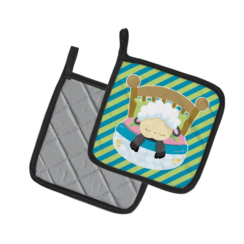 Sheep in Bed Pot Holder Set of 2 Heat Resistant Quilted Hot Pads 7.5 x 7.5 Inch, Insulated Kitchen Trivets for Cooking & Baking