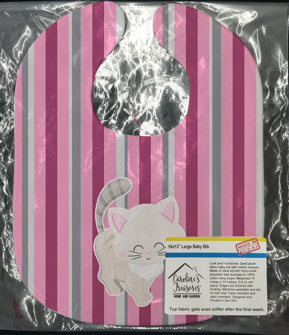 Kitten Cat Pink and Gray Baby Bib Easy-Clean Baby Bib Baby Feeding Accessory Baby Mealtime Essential, 10 x 13, Multicolor