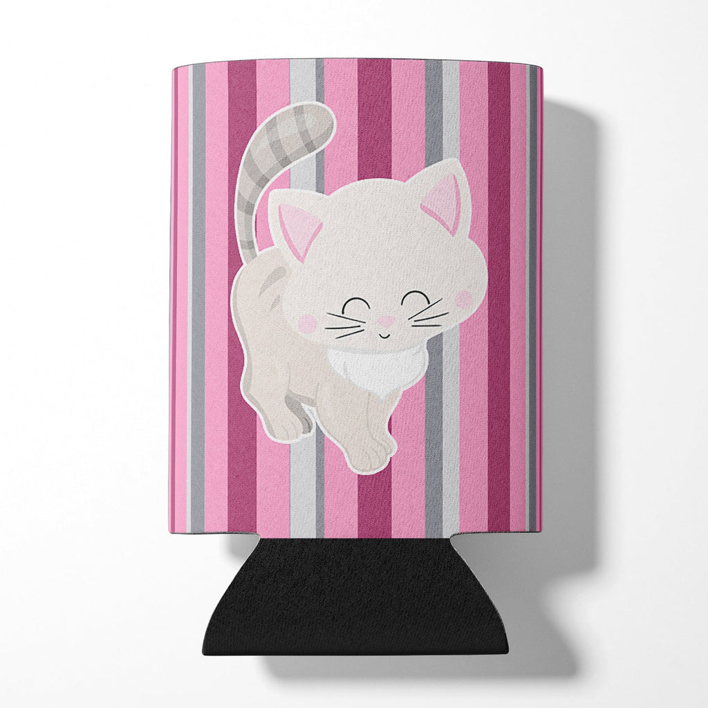 Kitten Cat Pink and Gray Can or Bottle Hugger Cooler Sleeve for Standard 12 oz Cans, Insulated Foam Beer & Soda Can Hugger Reusable