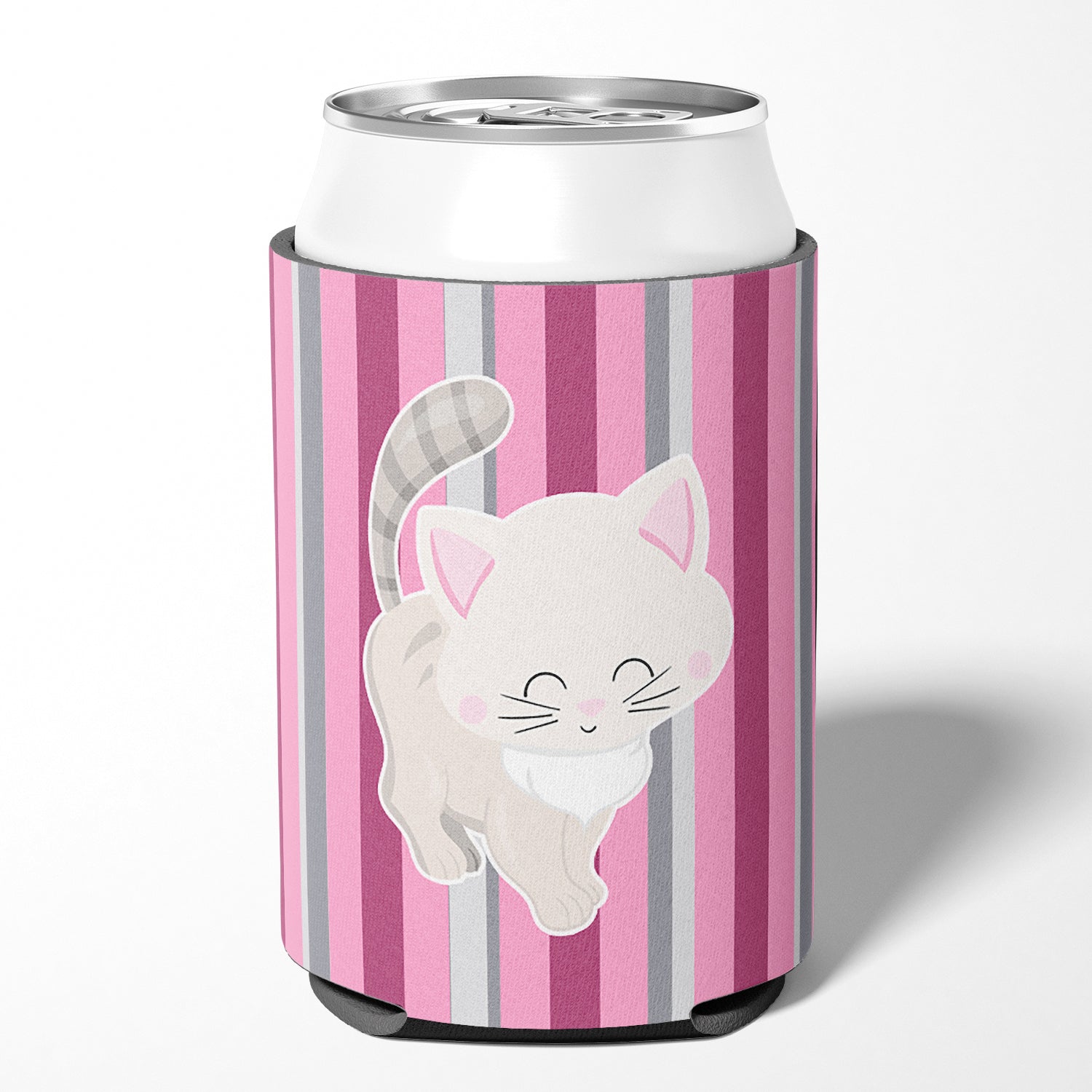 Kitten Cat Pink and Gray Can or Bottle Hugger Cooler Sleeve for Standard 12 oz Cans, Insulated Foam Beer & Soda Can Hugger Reusable