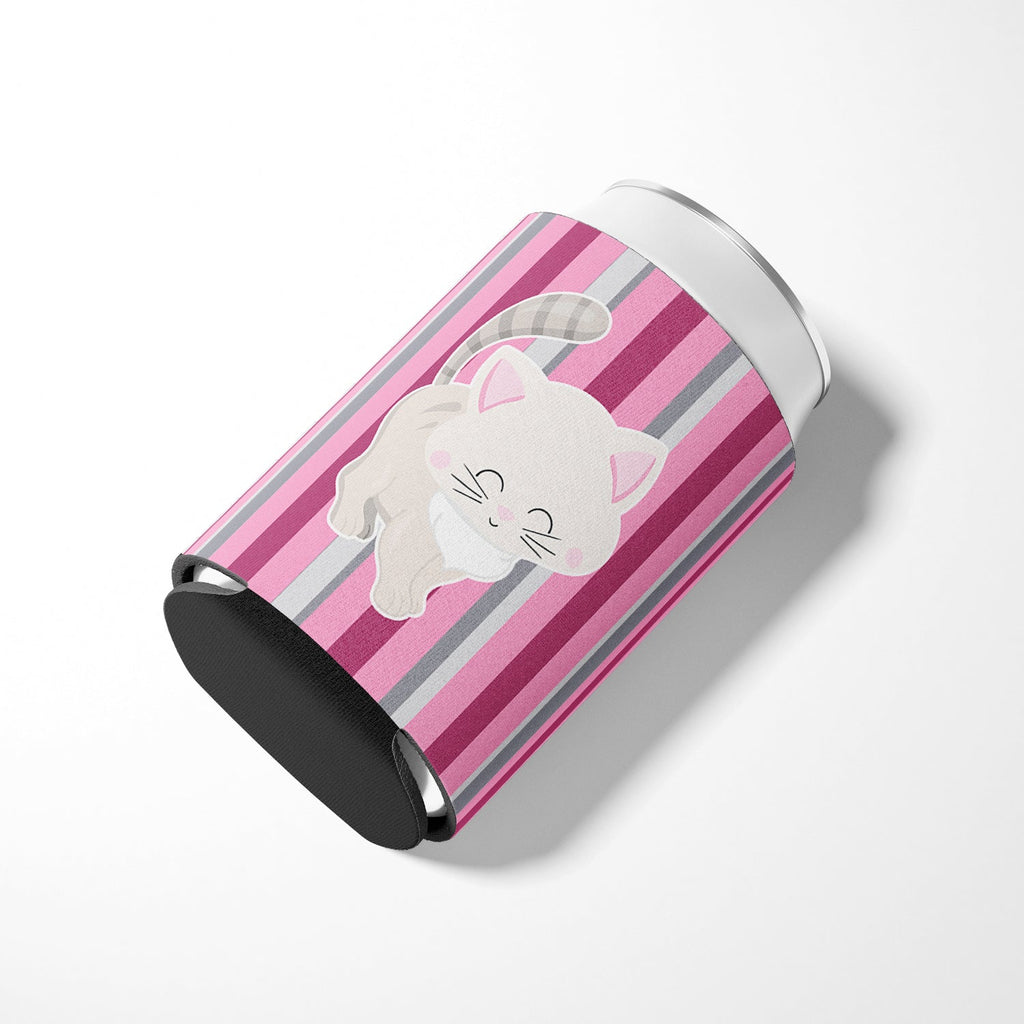 Kitten Cat Pink and Gray Can or Bottle Hugger Cooler Sleeve for Standard 12 oz Cans, Insulated Foam Beer & Soda Can Hugger Reusable