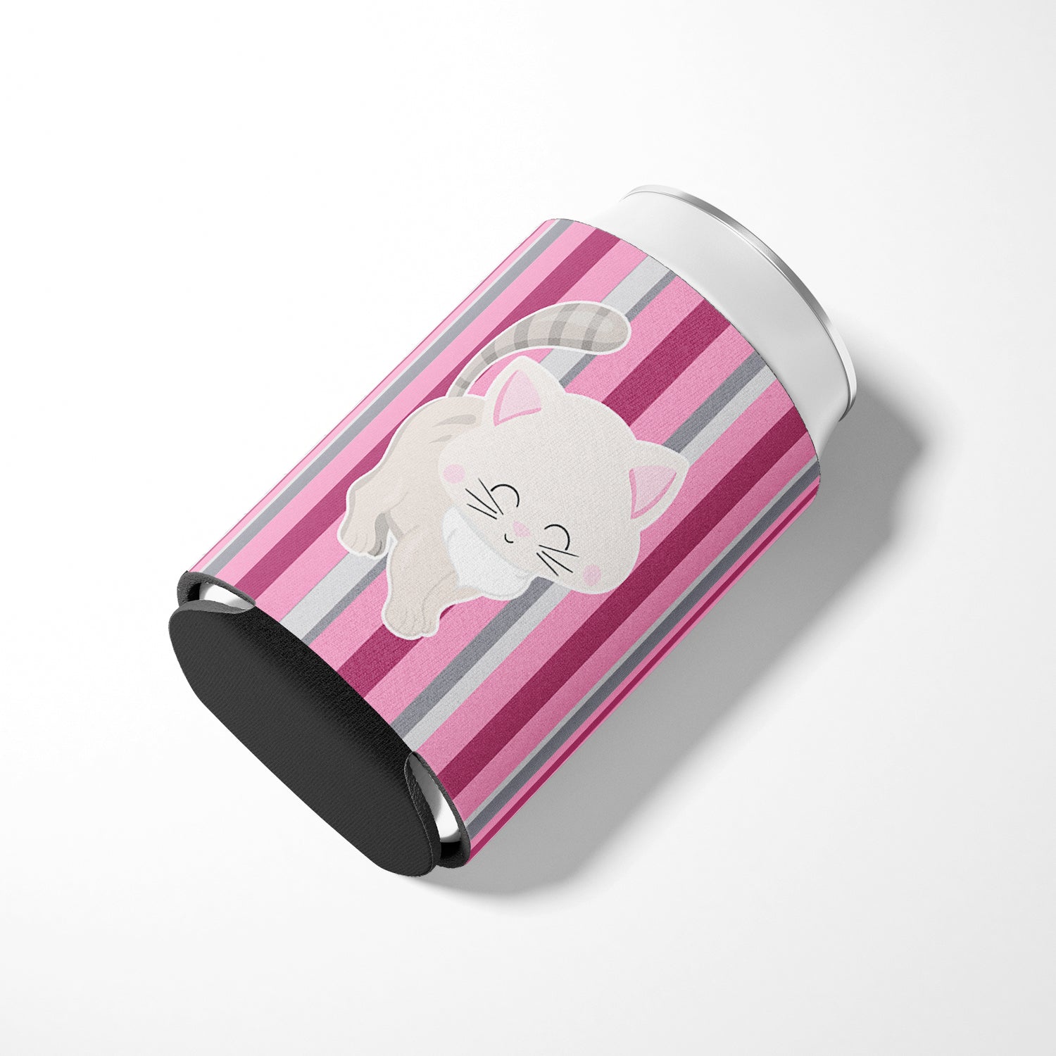 Kitten Cat Pink and Gray Can or Bottle Hugger Cooler Sleeve for Standard 12 oz Cans, Insulated Foam Beer & Soda Can Hugger Reusable