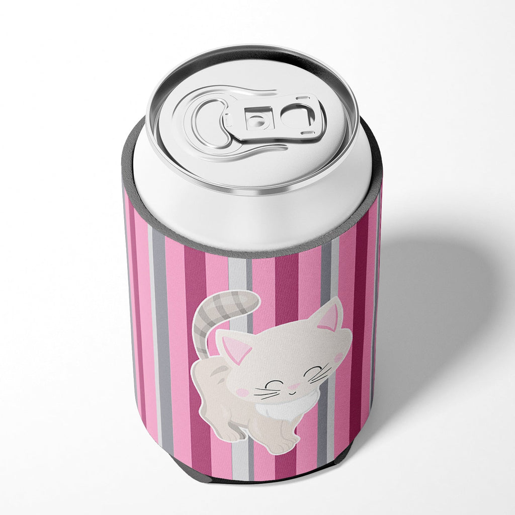 Kitten Cat Pink and Gray Can or Bottle Hugger Cooler Sleeve for Standard 12 oz Cans, Insulated Foam Beer & Soda Can Hugger Reusable