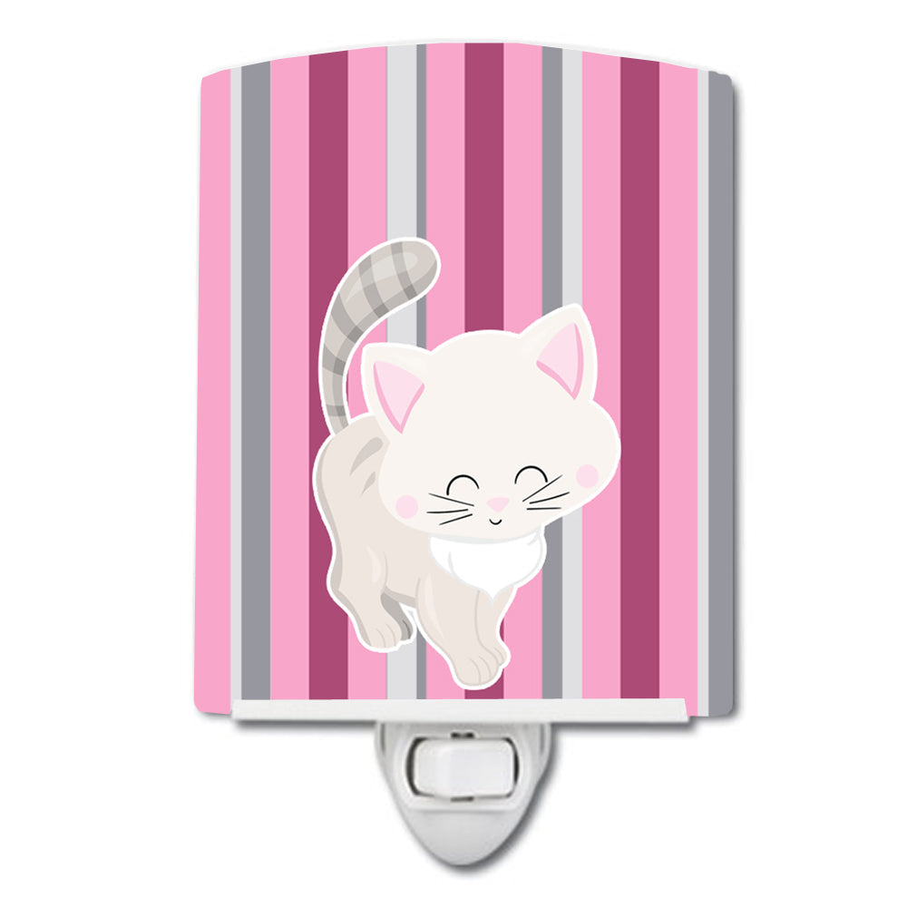 Kitten Cat Pink and Gray Ceramic Night Light Compact, UL-Certified, Ideal for Bedroom, Bathroom, Nursery, Hallway, Kitchen, 6x4x3, Multicolor