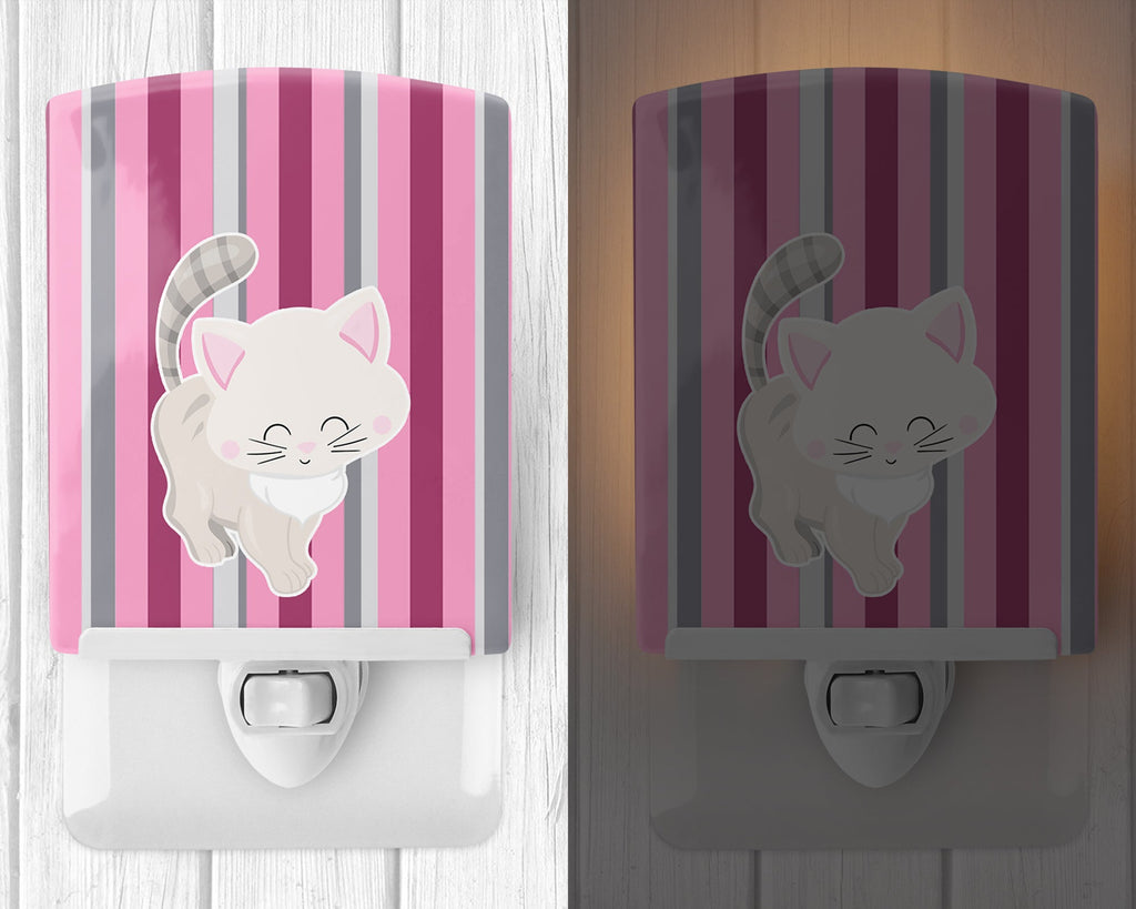Kitten Cat Pink and Gray Ceramic Night Light Compact, UL-Certified, Ideal for Bedroom, Bathroom, Nursery, Hallway, Kitchen, 6x4x3, Multicolor