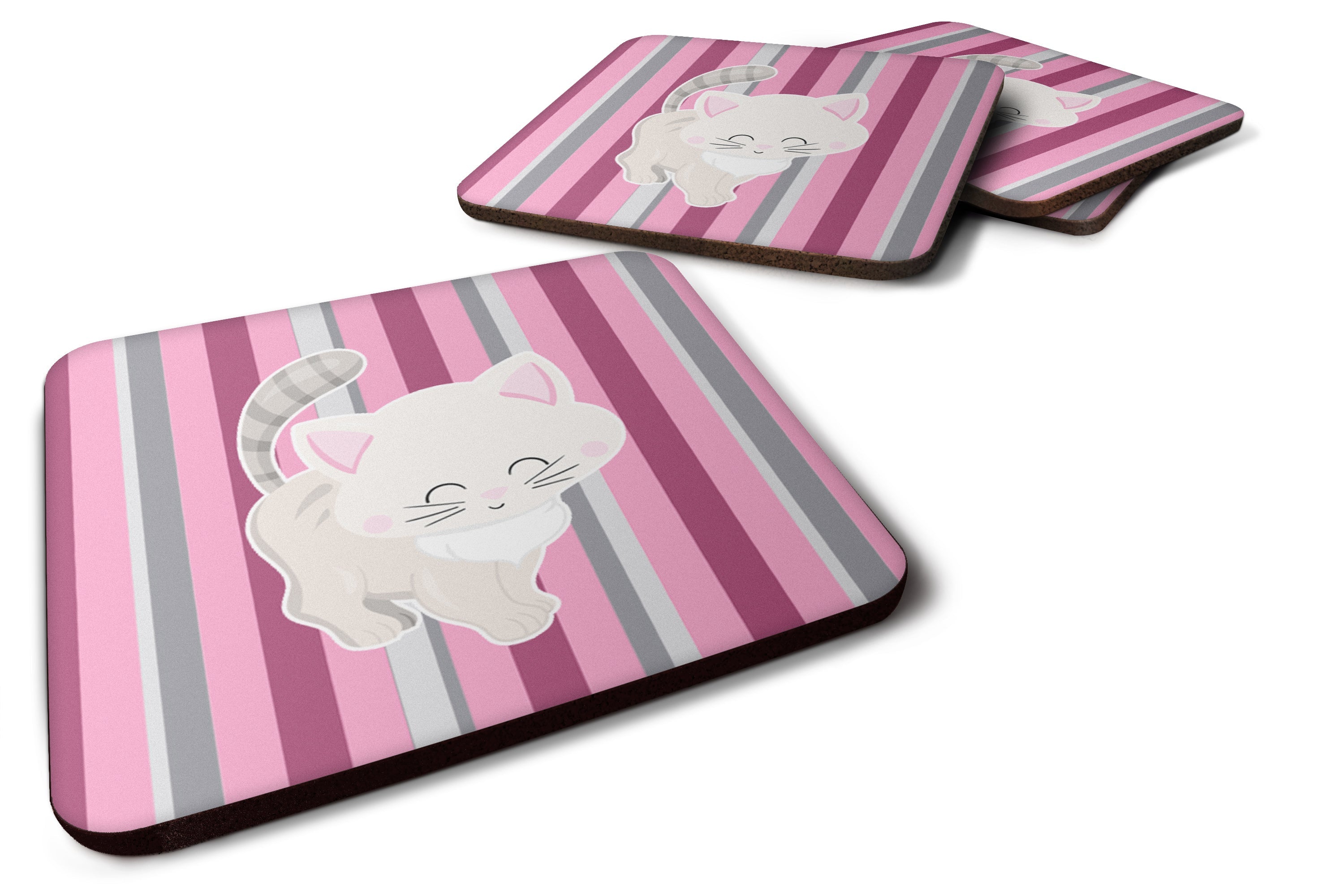 Kitten Cat Pink and Gray Foam Coasters Set of 4 Cup Coasters for Indoor Outdoor, Tabletop Protection, Anti Slip, Mouse pad Material