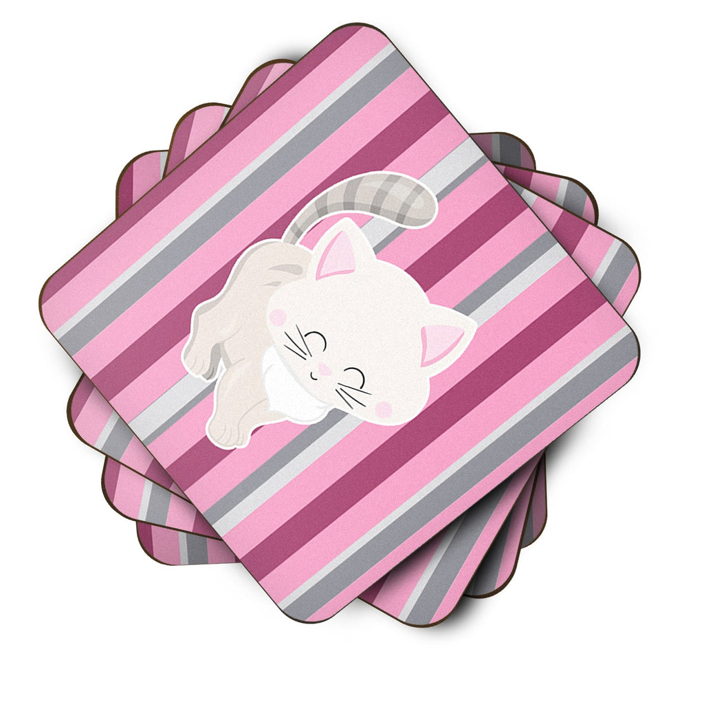 Kitten Cat Pink and Gray Foam Coasters Set of 4 Cup Coasters for Indoor Outdoor, Tabletop Protection, Anti Slip, Mouse pad Material