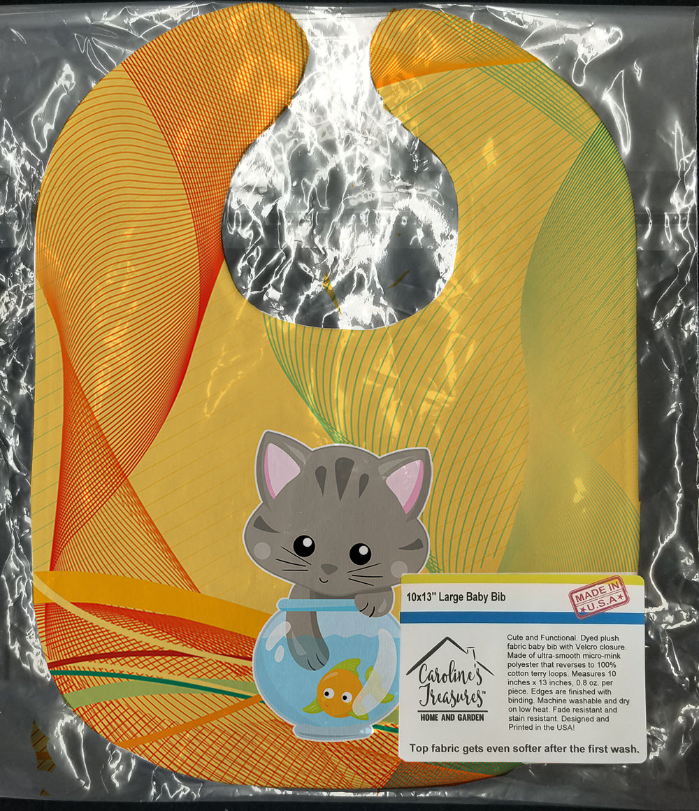 Kitten in the Fish Bowl Baby Bib Easy-Clean Baby Bib Baby Feeding Accessory Baby Mealtime Essential, 10 x 13, Multicolor