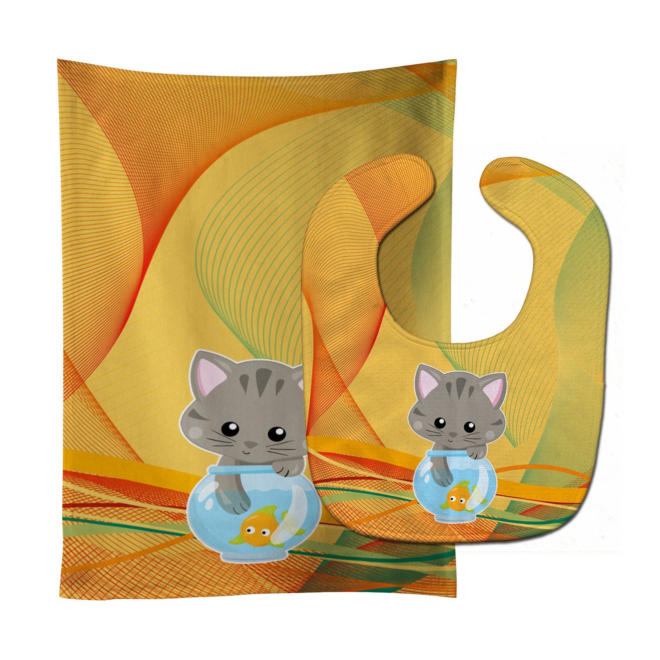 Kitten in the Fish Bowl Baby Bib & Burp Cloth Easy-Clean Baby Bib Baby Feeding Accessory Baby Mealtime Essential
