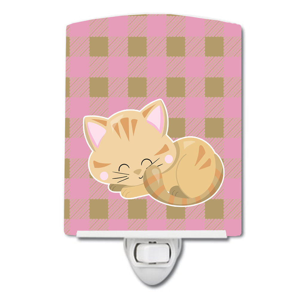 Kitten Sleeping Ceramic Night Light Compact, UL-Certified, Ideal for Bedroom, Bathroom, Nursery, Hallway, Kitchen, 6x4x3, Multicolor