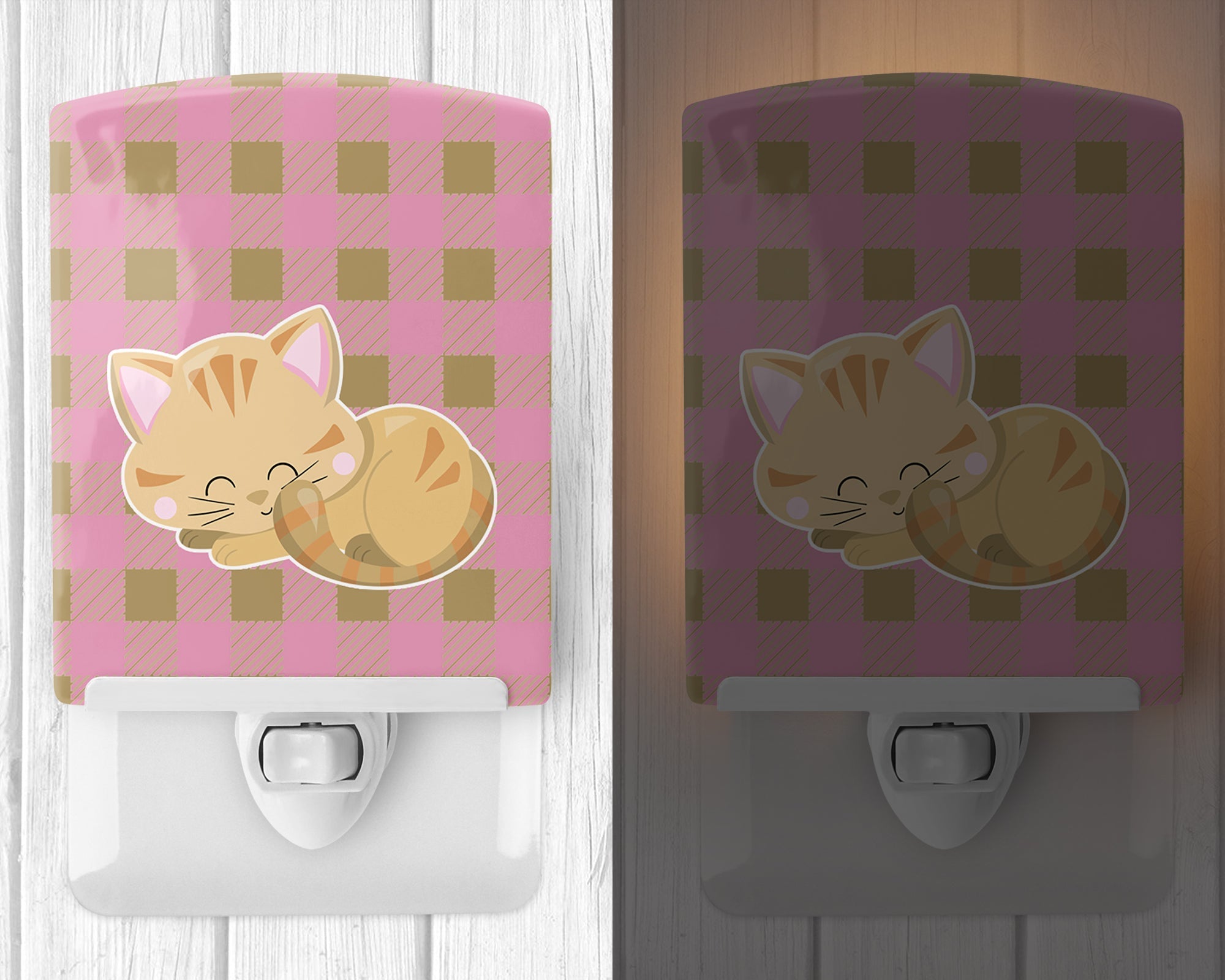 Kitten Sleeping Ceramic Night Light Compact, UL-Certified, Ideal for Bedroom, Bathroom, Nursery, Hallway, Kitchen, 6x4x3, Multicolor
