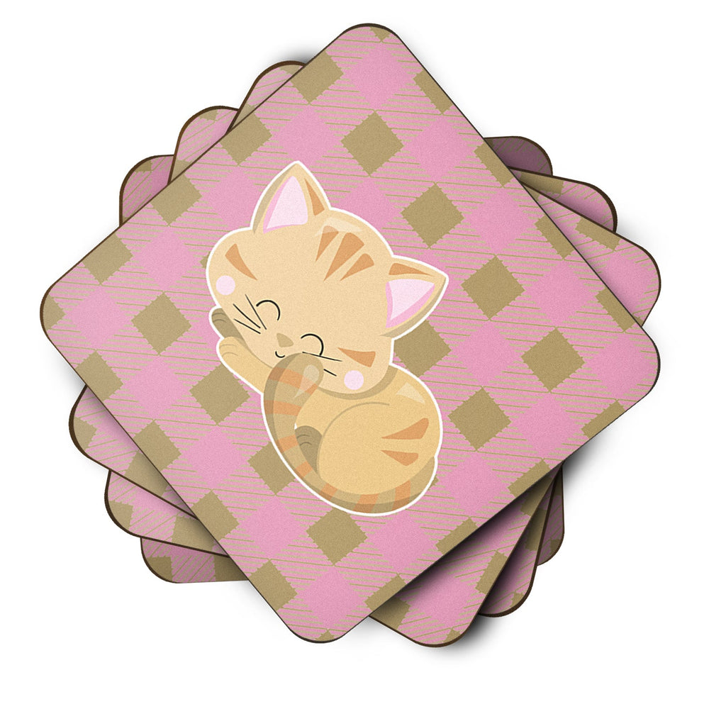 Kitten Sleeping Foam Coasters Set of 4 Cup Coasters for Indoor Outdoor, Tabletop Protection, Anti Slip, Mouse pad Material