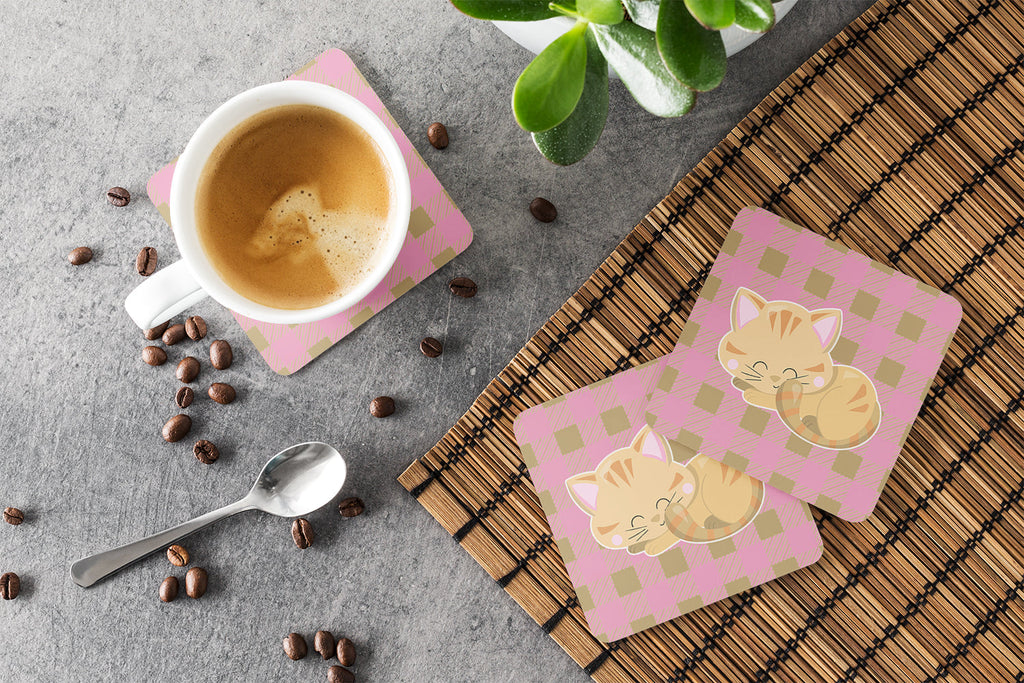 Kitten Sleeping Foam Coasters Set of 4 Cup Coasters for Indoor Outdoor, Tabletop Protection, Anti Slip, Mouse pad Material