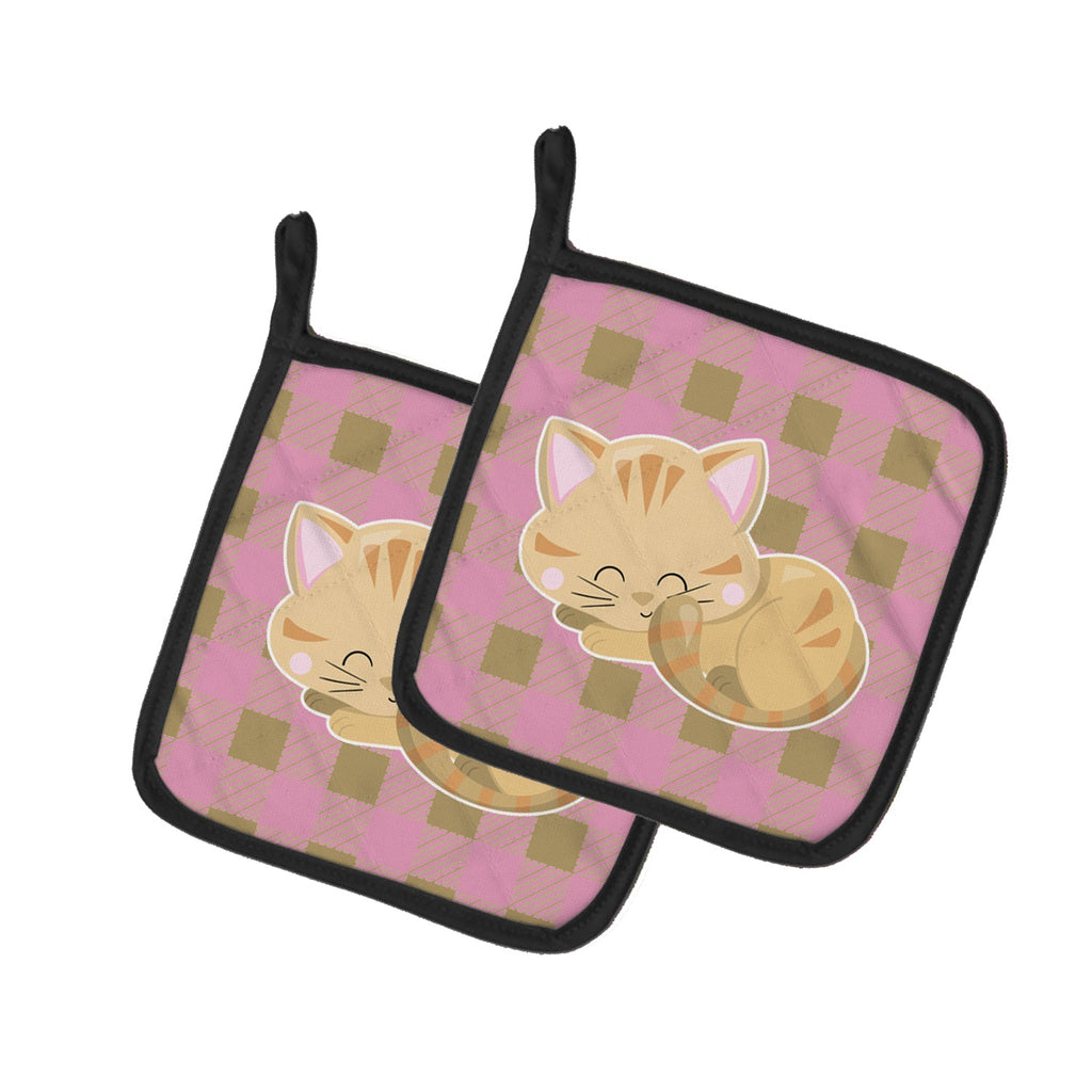 Kitten Sleeping Pot Holder Set of 2 Heat Resistant Quilted Hot Pads 7.5 x 7.5 Inch, Insulated Kitchen Trivets for Cooking & Baking